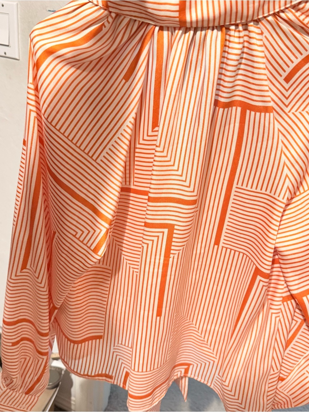 INC International Concepts Orange and Cream Geometric Tie-Front Blouse /Size Sm